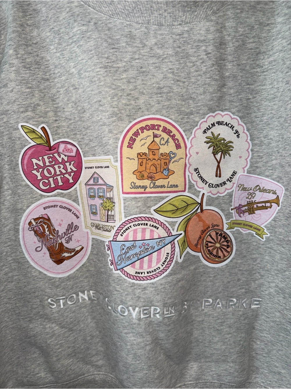 Authentic Parke x Stoney Clover Lane Sweatshirt Postage Patch Grey Mock Neck S L - Picture 5 of 11